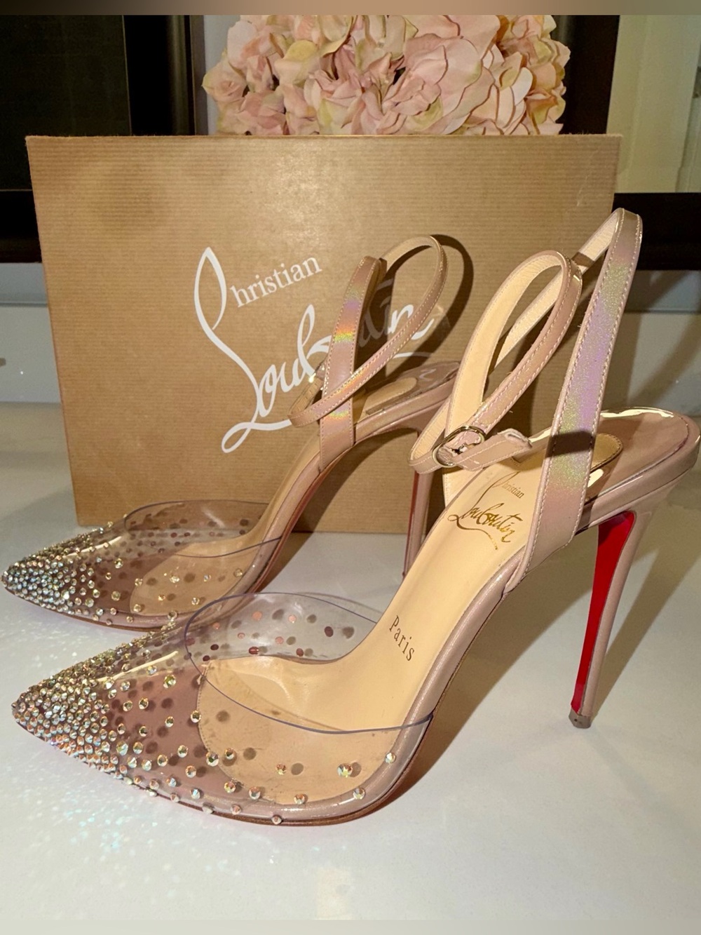 Christian Louboutin - PVC Crystal Embellishments Slingback Pumps - Nude - 37